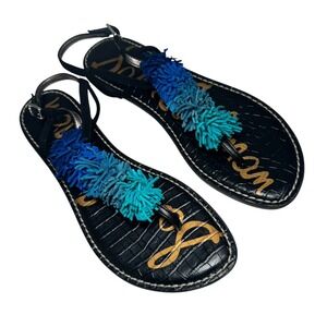 Sam Edelman Gates Pom Pom Blue Turquoise Sandals Size 11 New